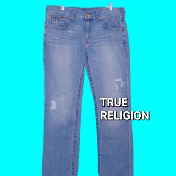 TRUE RELIGION Blue Jeans w/ Orange Stitch Detail, 38W,  32L - Picture 9 of 9